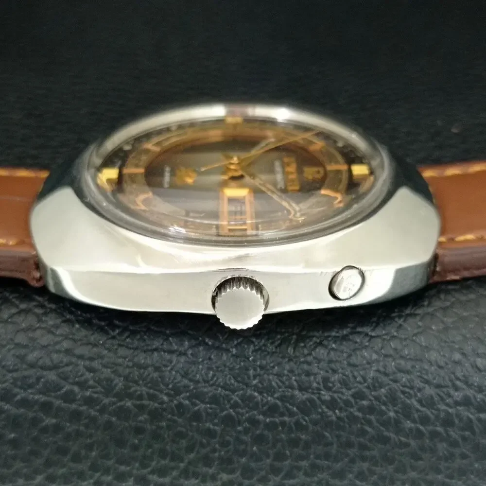 Vintage 1975 Ricoh Automatic Mens Silver Watch W/daydate & Gold accents